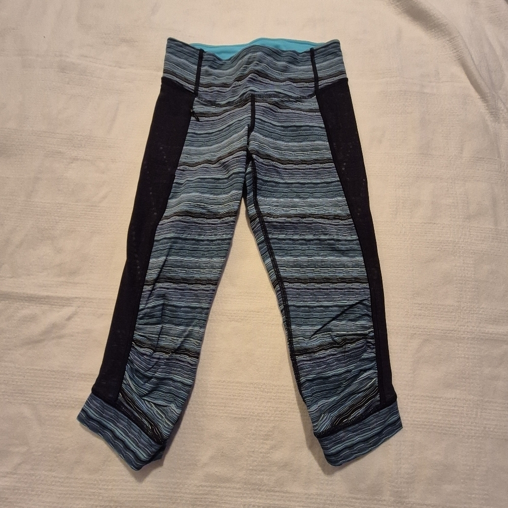 Lululemon 4 Stop At Nothing Crop Leggings Space Dye Twist Naval Blue Peacock